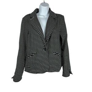 Covington Womens Black & White Striped Blazer Size Large Polyester Blend